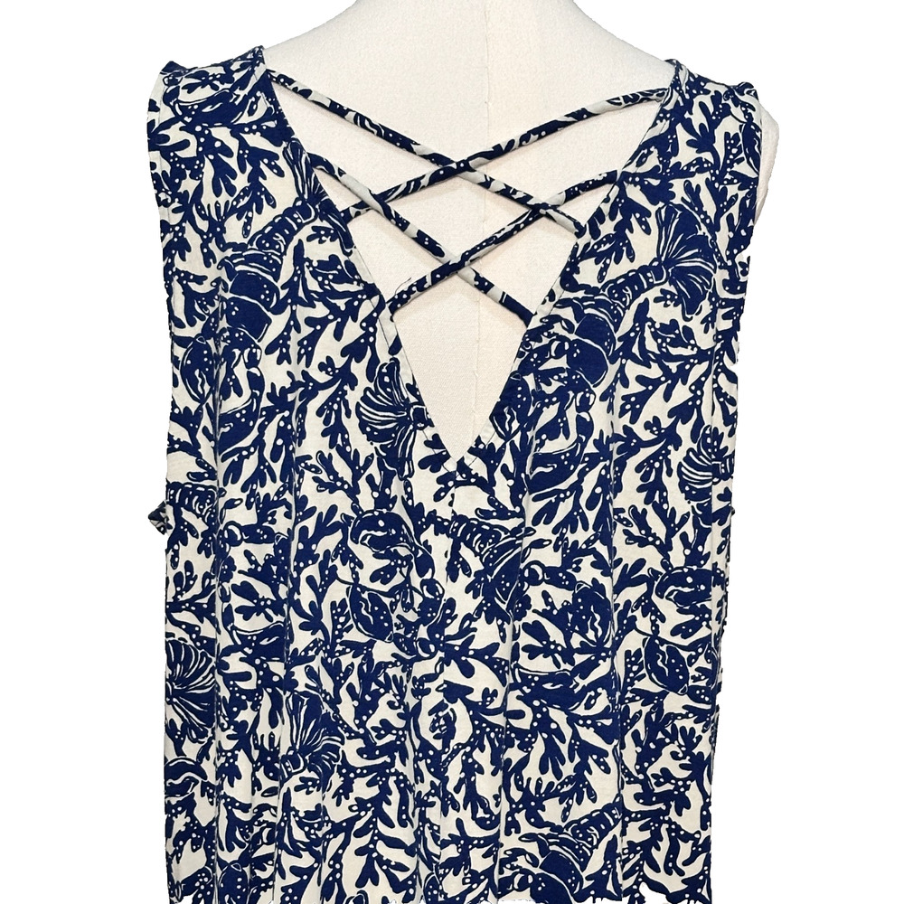 Lilly Pulitzer Blue White Pima Cotton Lobster Print Flounce Dress XXL Pockets - Picture 6 of 8